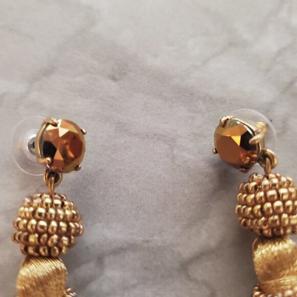 ✨ J.Crew Gold Beaded Rhinestone Crystal Tassel Drop Dangle Earrings ✨ - Picture 2 of 9